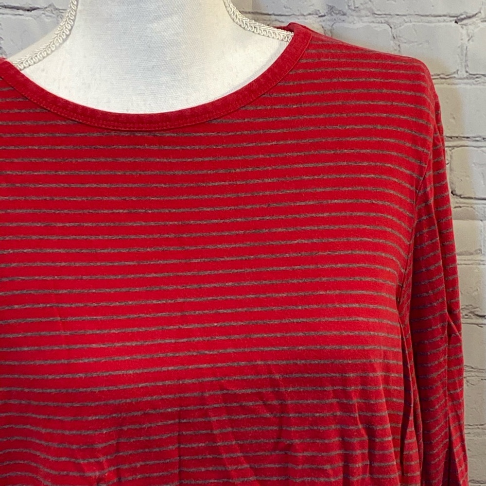 LAND'S END Long Sleeve Tee Red w Gray Stripes-1X